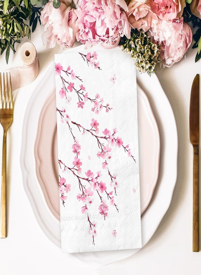 JarThenaAMCS 100Pcs Cherry Blossom Guest Napkin Floral Disposable Paper Napkin Pink Flower Dinner Hand Towel Napkin For Home Kitchen Bathroom Party Supplies - Image 3